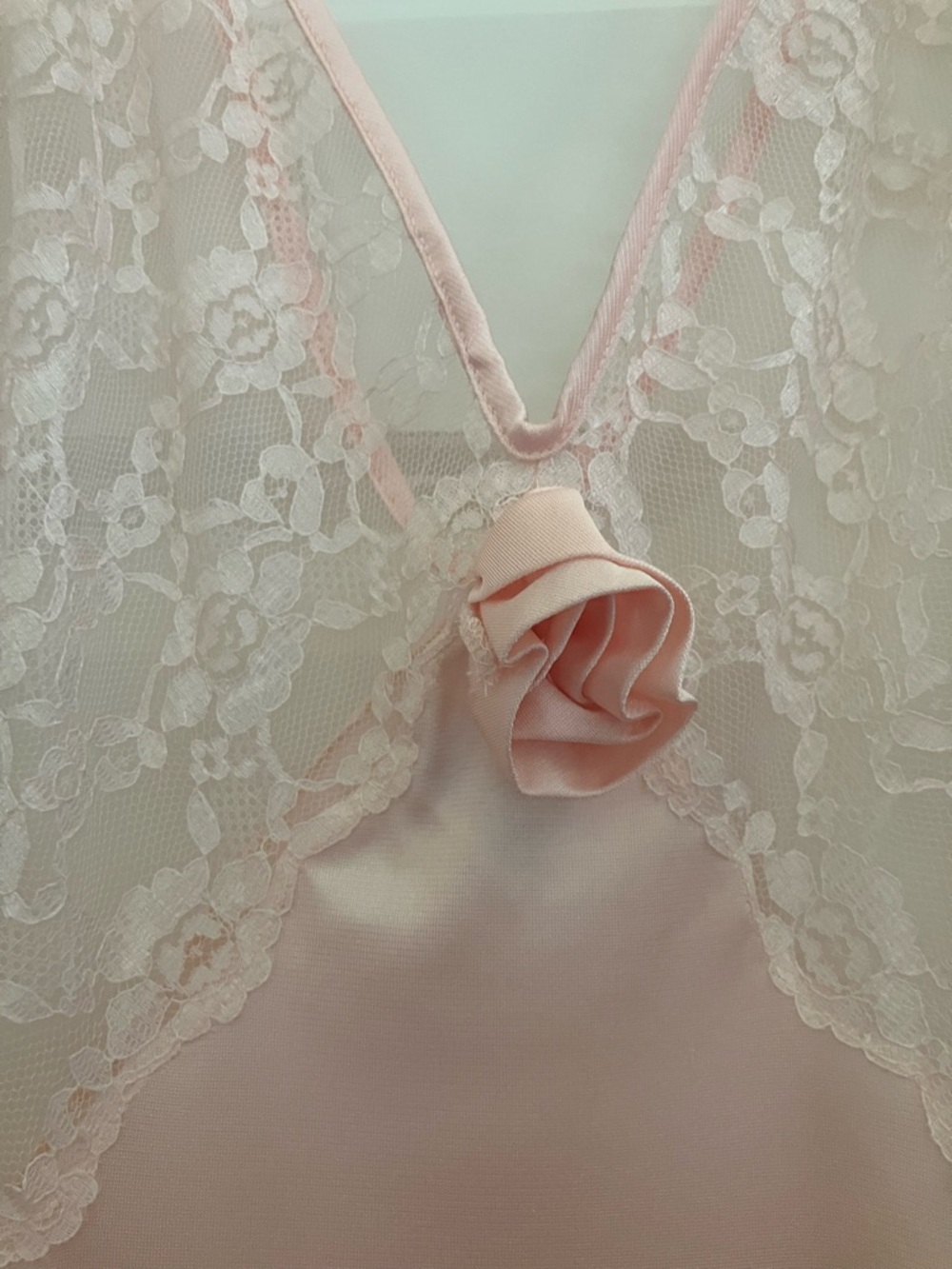 Vintage 70s Val Mode Deadstock Lace Nightgown Peach Maxi Romantic USA M